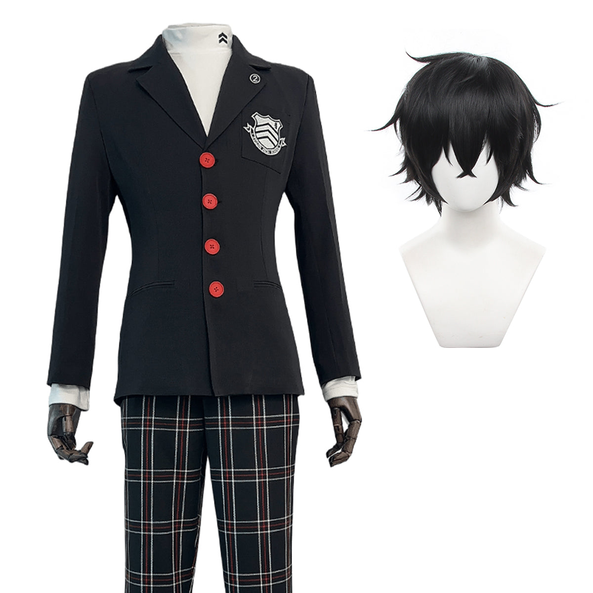 HOLOUN PS 5 Game Ren Amamiya Cosplay Costume Wig Joker School Uniform Embroidery Suit Pants Brooch Daily Wear Unisex Halloween Gift