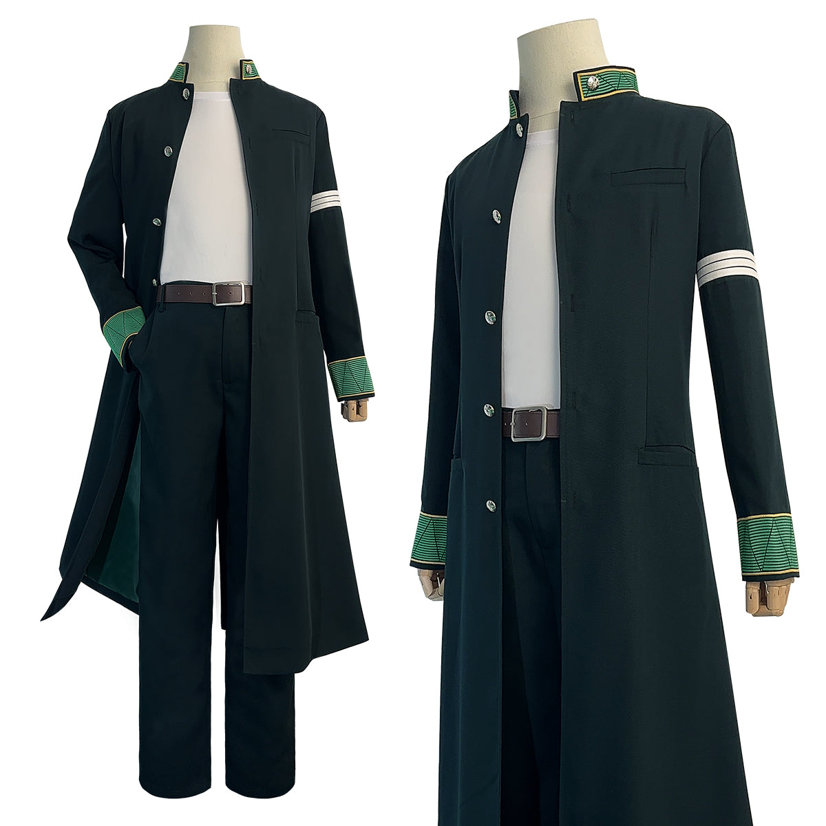 HOLOUN Wind Breaker Anime Hajime Umemiya Cosplay Costume Wig Green Long Trech Coat Uniform Pants White T-shirt Belt