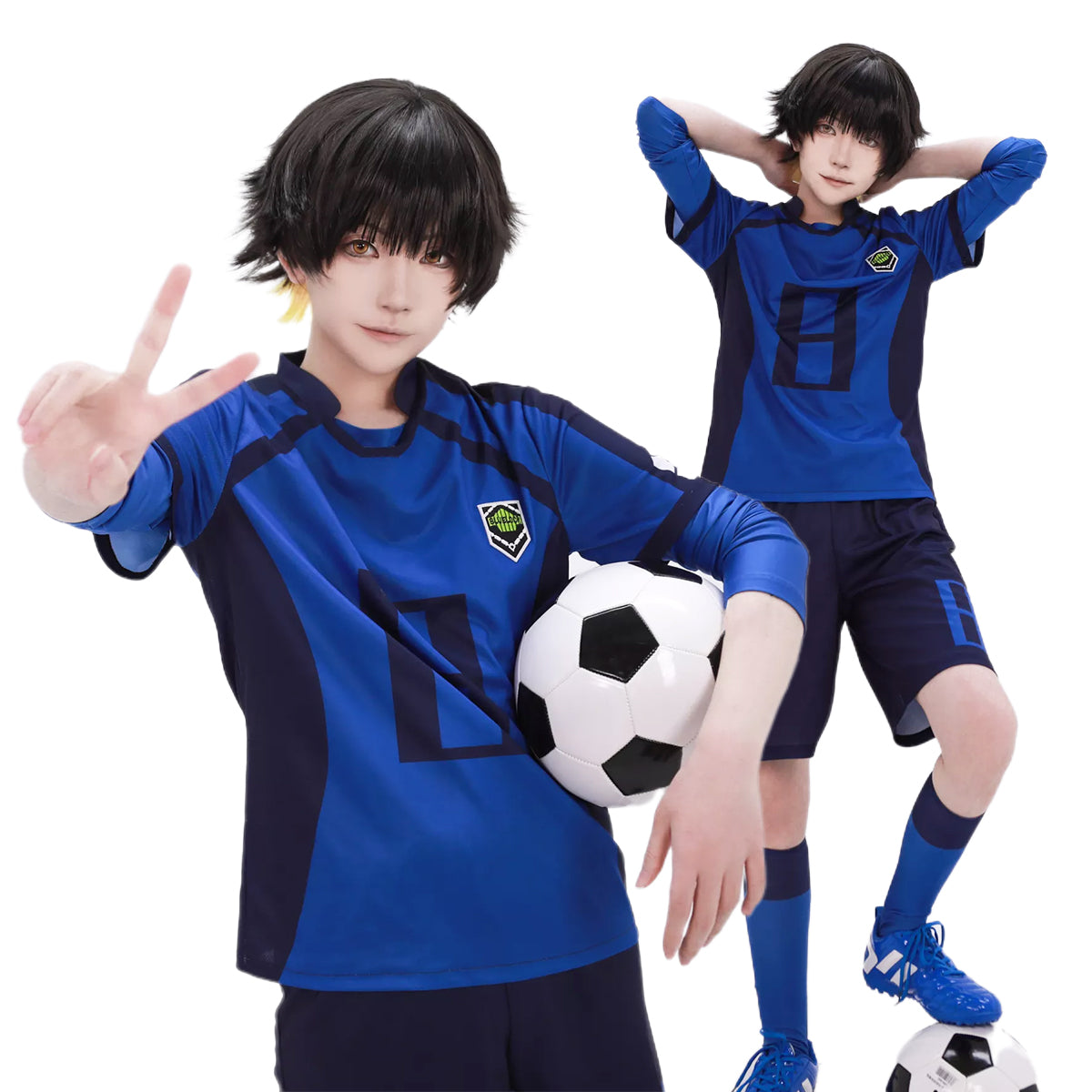 HOLOUN Blue Lock Anime Cosplay Costume Bachira NO.8 T-shirt Shorts Socks Top Football Soccer Uniform Embroidery Logo Halloween Christmas Gift