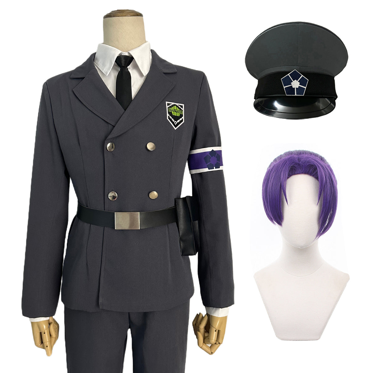 HOLOUN Blue Lock Anime Exhibition Guards Series Reo Mikage  Cosplay Costume Uniform Hat Belt Wig Rose Net Synthetic Fiber Halloween Christmas Gift