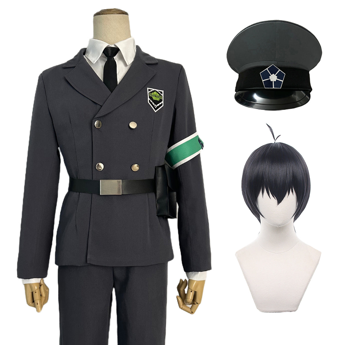 HOLOUN Blue Lock Anime Exhibition Guards Series Isagi Cosplay Costume Uniform Hat Belt Wig Rose Net Synthetic Fiber Halloween Christmas Gift