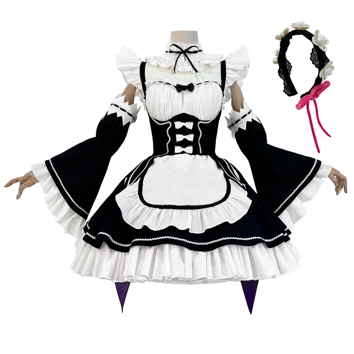 HOLOUN Re:Life In A Different World From Zero Anime Rem Cosplay Costume Wig Lolita Maid Dress Black White Halloween Christmas