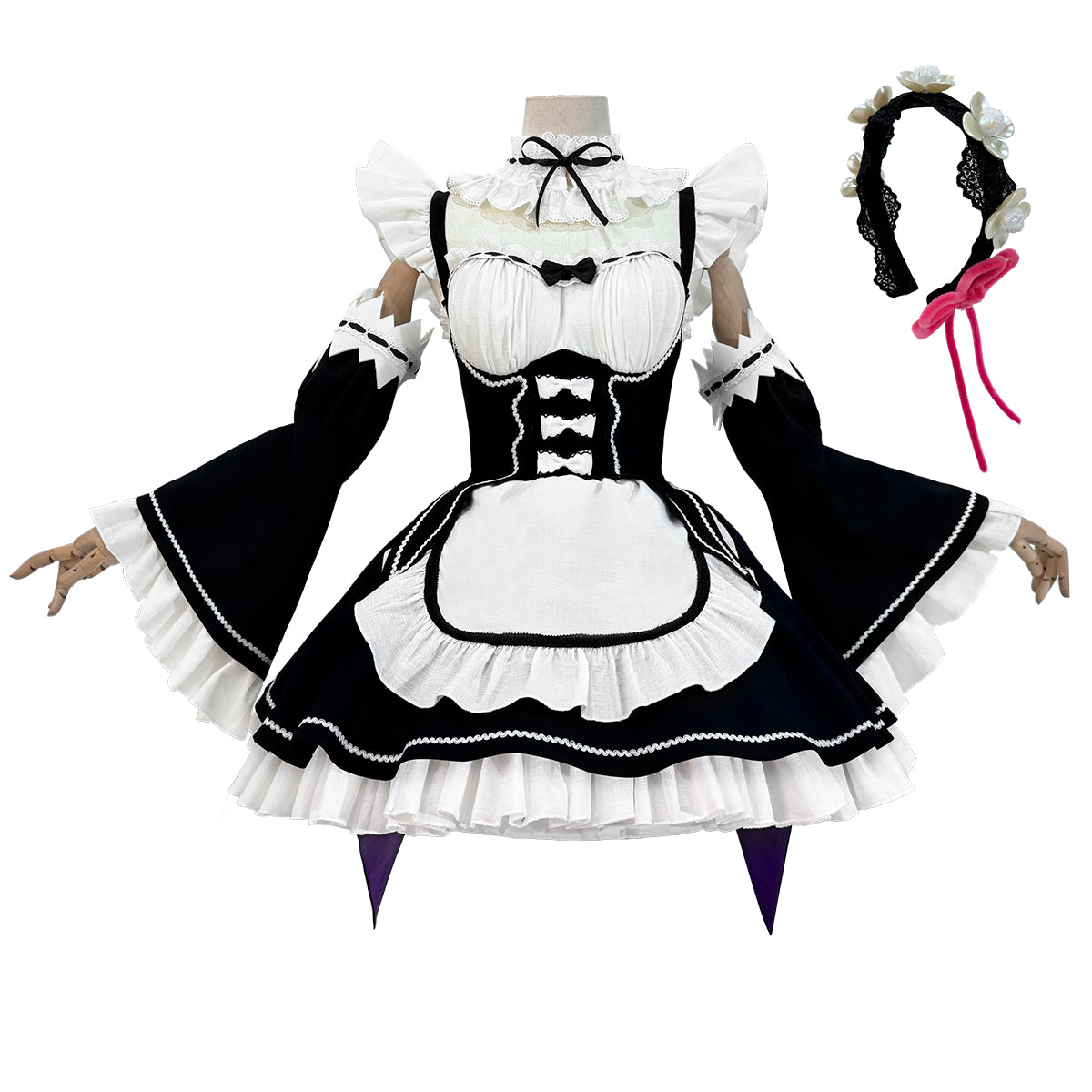 HOLOUN Re:Life In A Different World From Zero Anime Rem Cosplay Costume Wig Lolita Maid Dress Black White Halloween Christmas