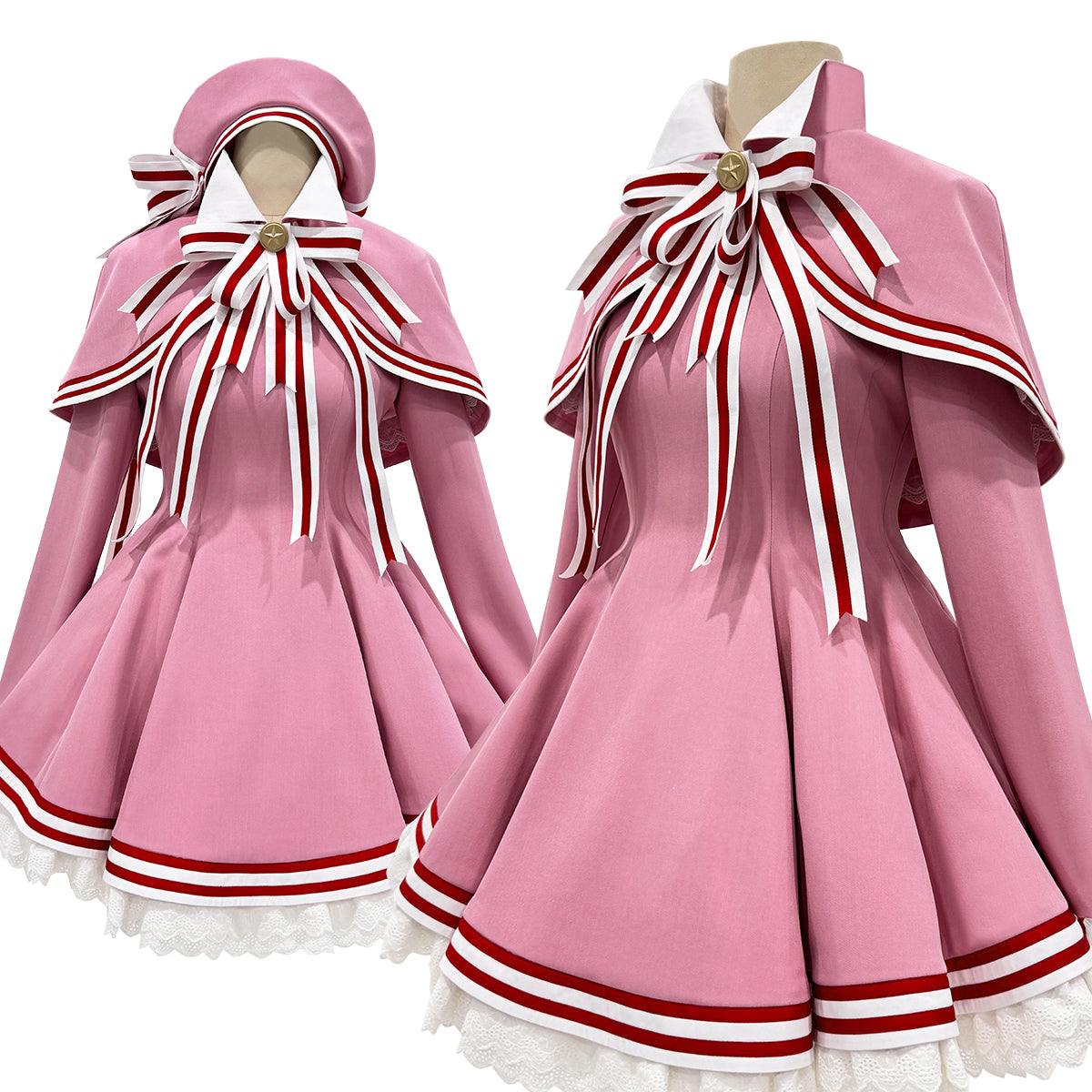 HOLOUN Cardcaptor Sakura Anime Kinomoto Sakura Cosplay Costume Clear Card Version Pink Dress shawl Hat Gloves Bowtie Daily Wear