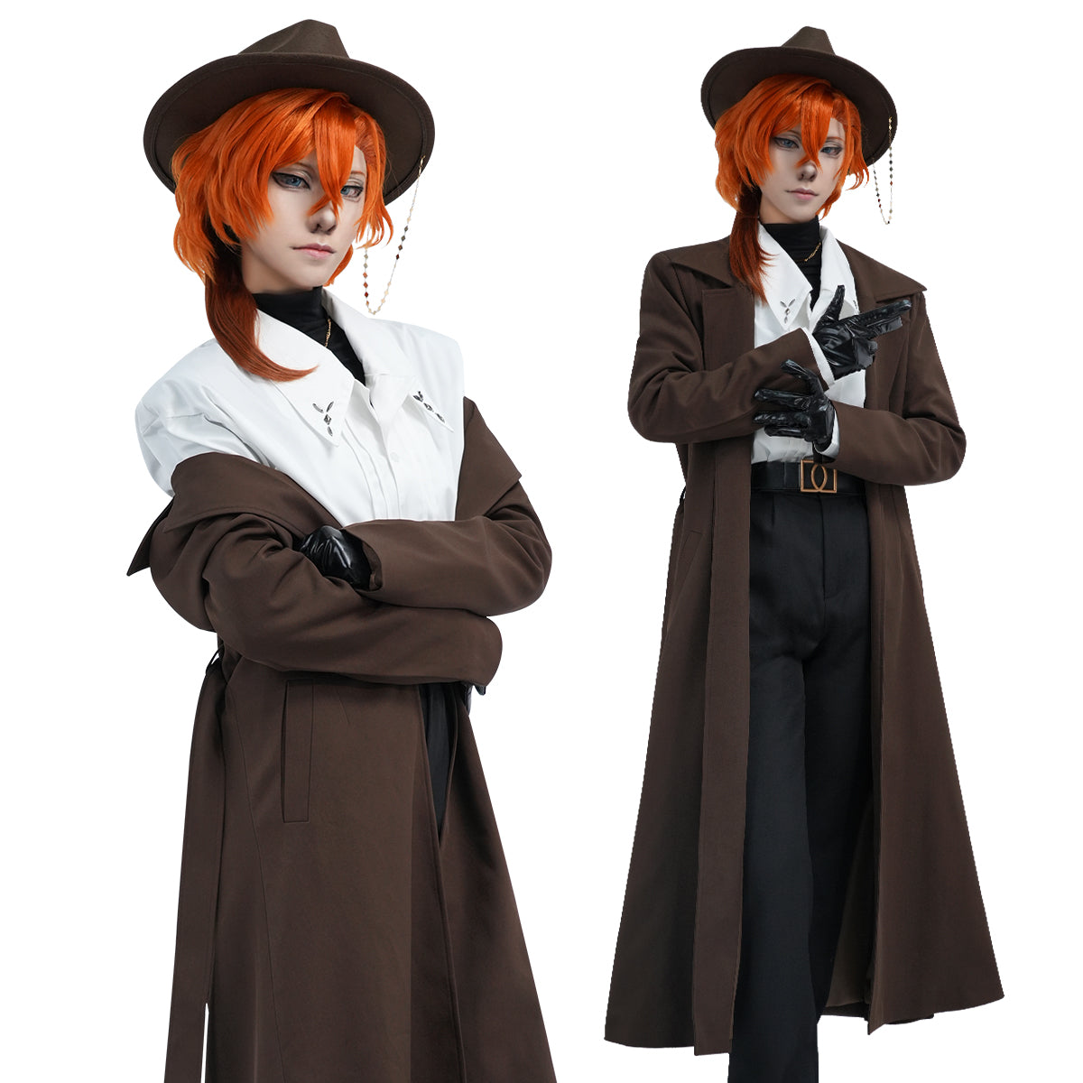 HOLOUN Bungo Anime Nakahara Chuuya Cosplay Costume Wig 10th Anniversary Lining Coat Pants Shirt Hat Gloves Daily Wear Halloween