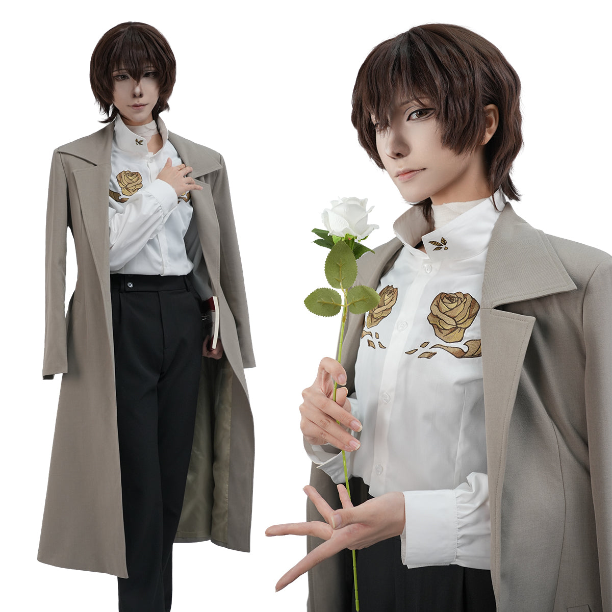 HOLOUN Bungo Anime Dazai Osamu Cosplay Costume Wig 10th Anniversary Lining Coat Pants Shirt Daily Wear Halloween Christmas Gift