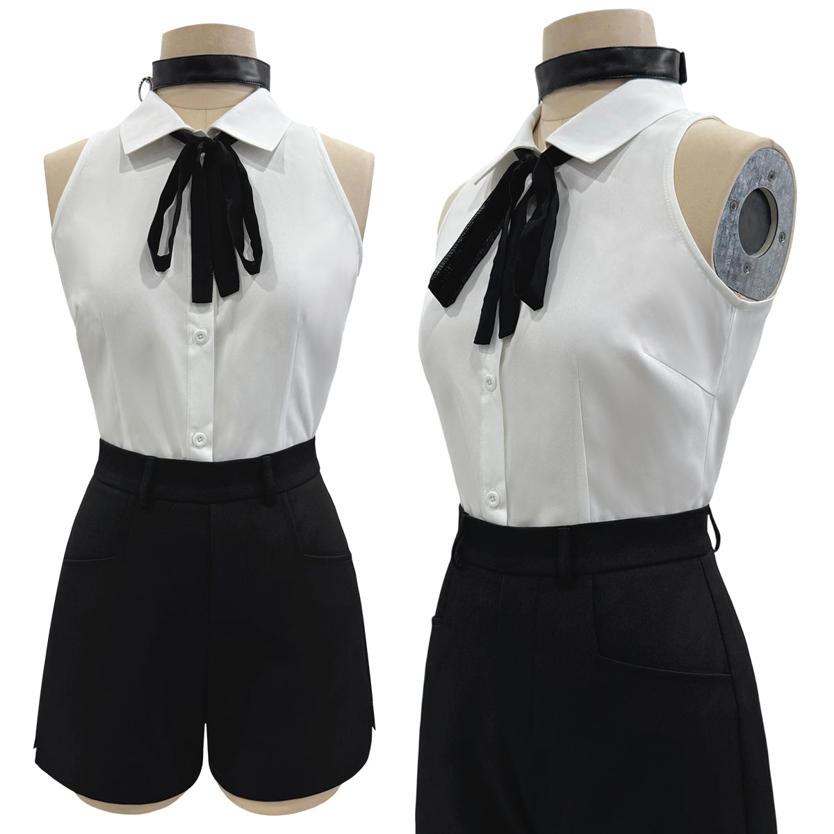 Pre-sale HOLOUN Chainsaw Anime Reze Cosplay Costume Wig White Shirt Black Shorts Choker Tie Halloween Christmas Convention Rose Net