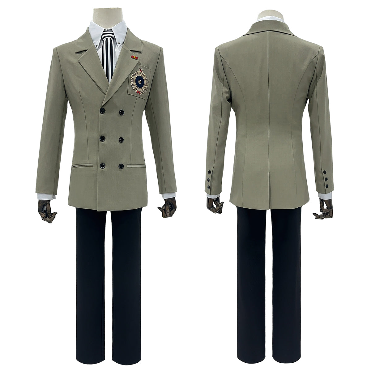 HOLOUN P5 Game Akechi Goro Cosplay Costume Wig Detective Uniform Embroidery Suit Shirt Pants Tie Gloves Daily Wear Cos Halloween