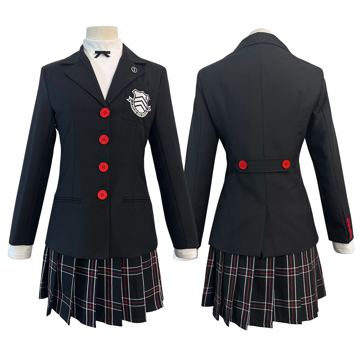 HOLOUN P5 Game Kasumi Yoshizawa Cosplay Costume Wig School Uniform Embroidery School Badge Suit Plaid JK Skirt Shirt Rose Net