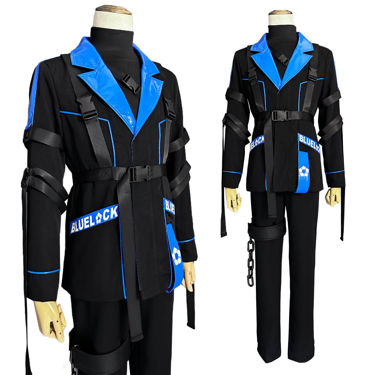 HOLOUN Blue Lock Anime Cyberpunk Chigiri Cosplay Costume Wig Style Jacket Pants Black Blue Color 3PCS Set Party Outfit Gift
