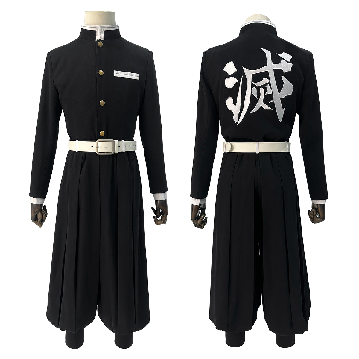 HOLOUN Anime Tomioka Giyuu Iguro Obanai Cosplay Costume Golden Color Buttons Embroidery Black Team Uniform Pants Belt Halloween