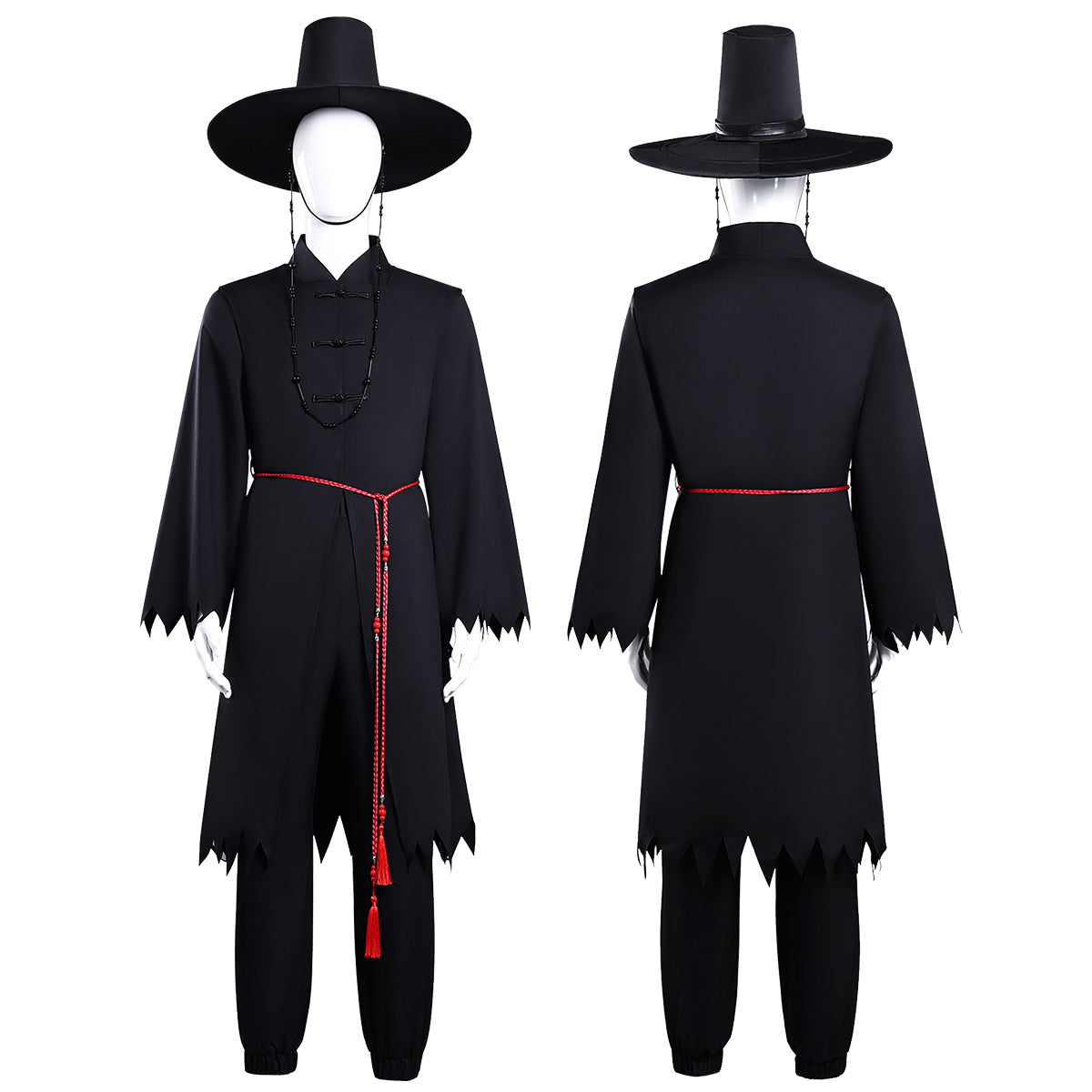 HOLOUN Anime Cosplay Costume Saja Boys Jinu Abby Black Vest Cloak Hat Pants Waist Chain Halloween Christmas Convention Adult Unisex