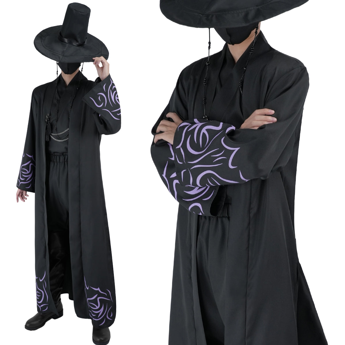 HOLOUN Anime Saja Boys Cosplay Costume Black Cloak Hat Top Pants Halloween Christmas Animation Convention Unisex
