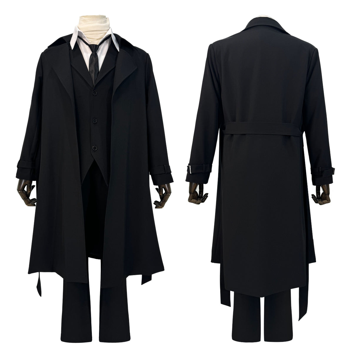 HOLOUN Bungo Anime Dazai Osamu Cosplay Costume Wig Black Lining Coat Elastic Pants Shirt Tie Daily Wearing Halloween Christmas