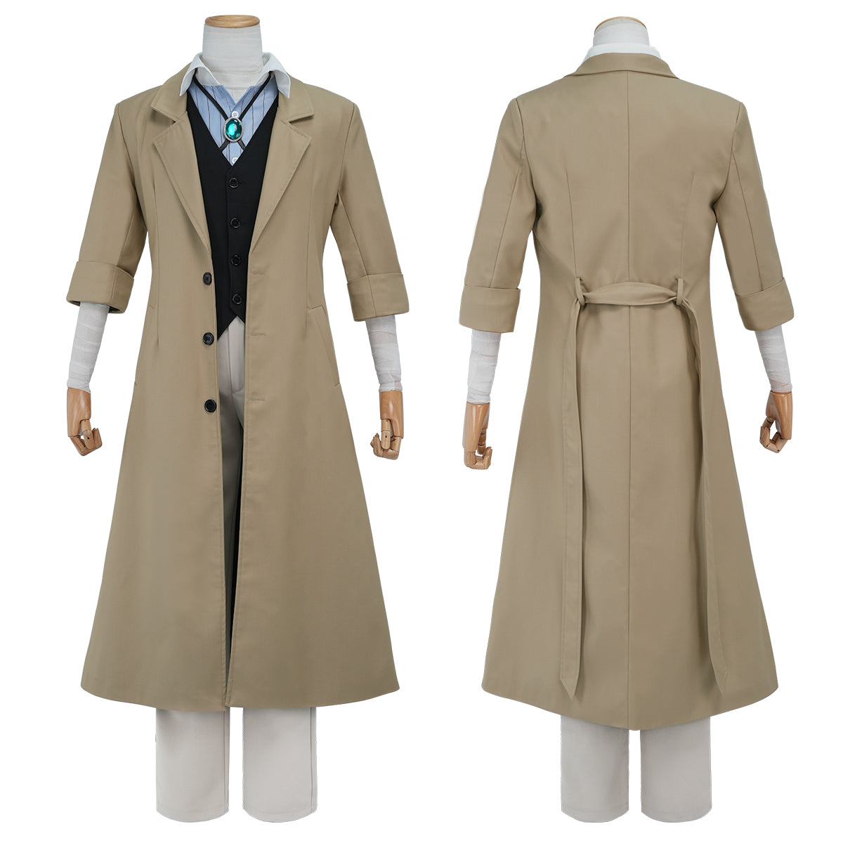 HOLOUN Bungo Anime Dazai Osamu Cosplay Costume Wig Oversized Lining Coat Elastic Pants Vest Shirt Pendant Latest Version