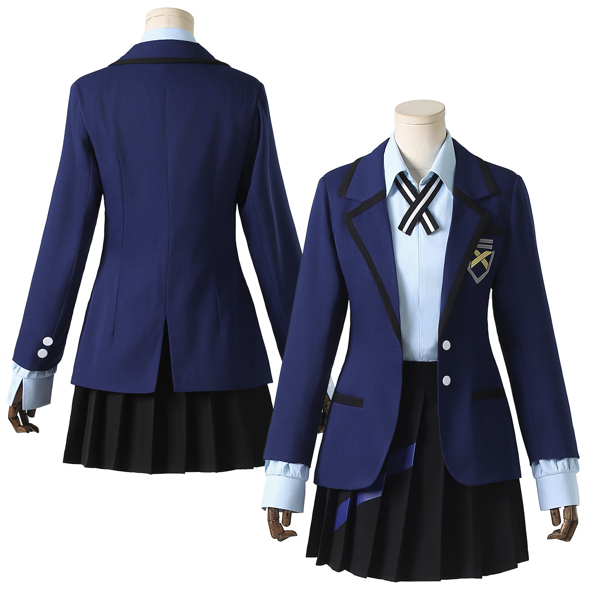 HOLOUN GQuuuuuuX Anime Game Nyaan Cosplay Costume Blue Embroidery Suit Skirt Shirt Tie Daily Wear Cos Convention Gift