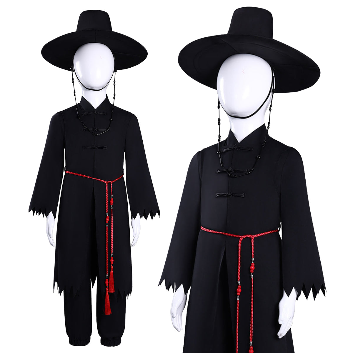 HOLOUN Anime Cosplay Costume Saja Boys Jinu Abby Black Vest Cloak Hat Pants Waist Chain Halloween Christmas Gift