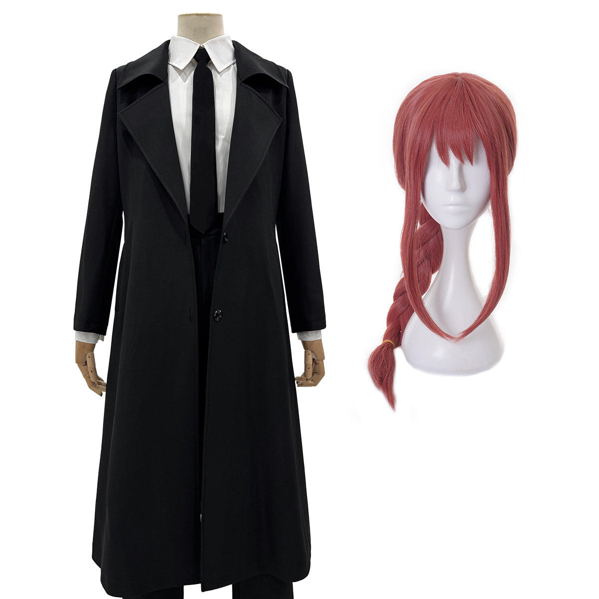 Pre-sale HOLOUN Chainsaw Anime Makima Cosplay Costume Wig White Shirt Black Coat Pant Tie Halloween Christmas Convention Daily Wear