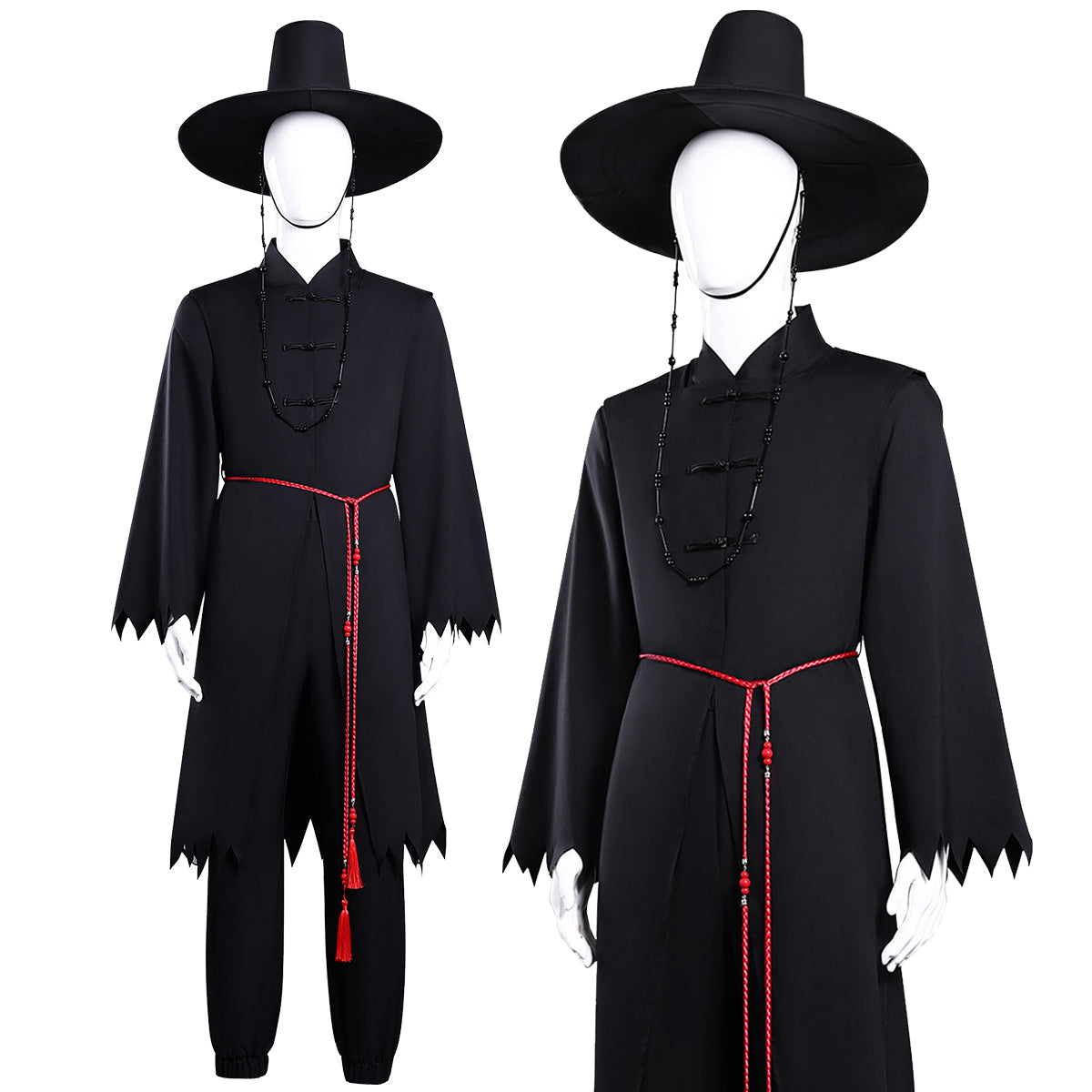 HOLOUN Anime Cosplay Costume Saja Boys Jinu Abby Black Vest Cloak Hat Pants Waist Chain Halloween Christmas Convention Adult Unisex
