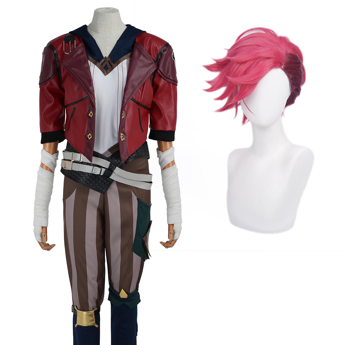 Pre-sale HOLOUN LOL Game Vi The Piltover Enforce Cosplay Costume Wig Faux Leather Jacket  Halloween Christmas Convention Pants Vest