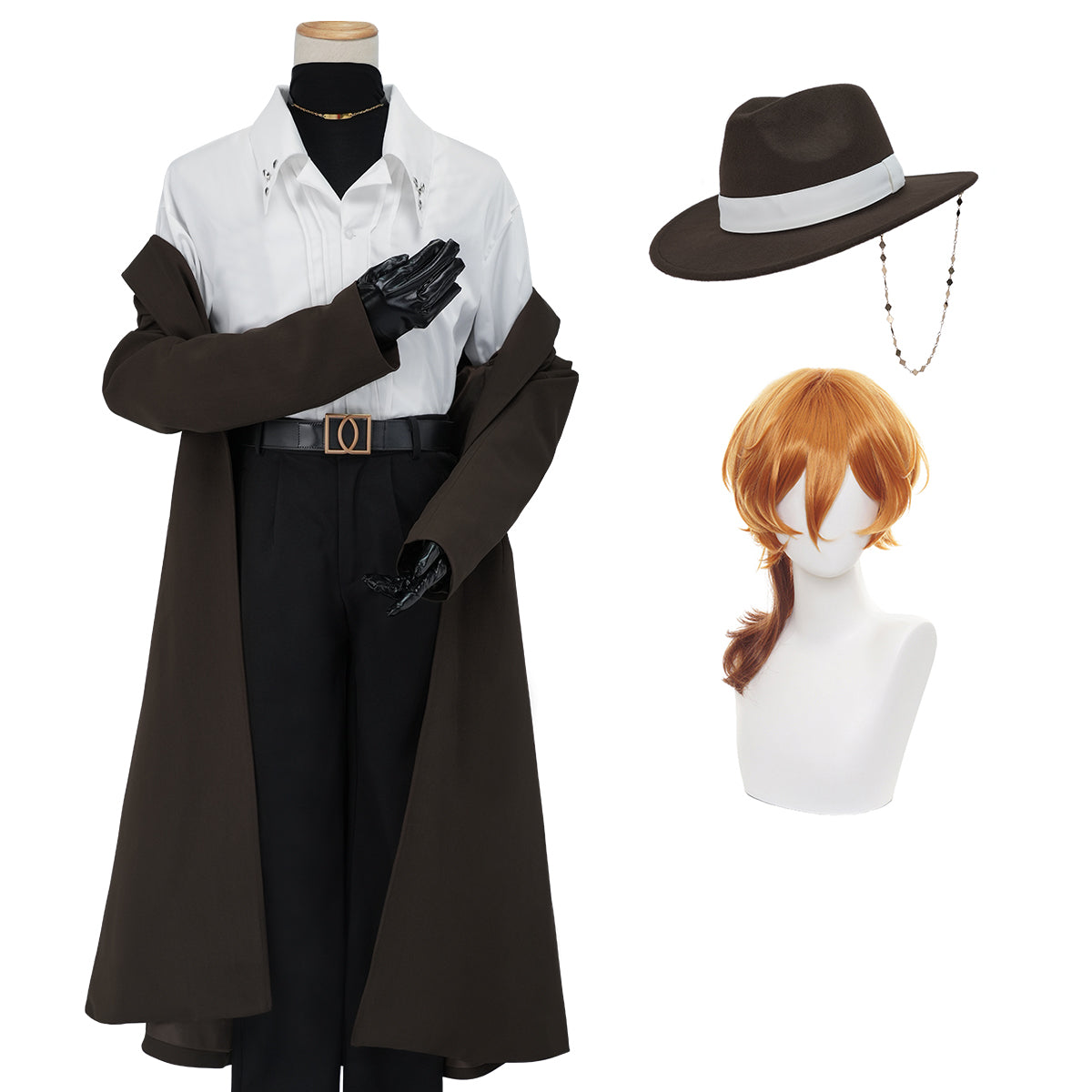 HOLOUN Bungo Anime Nakahara Chuuya Cosplay Costume Wig 10th Anniversary Lining Coat Pants Shirt Hat Gloves Daily Wear Halloween