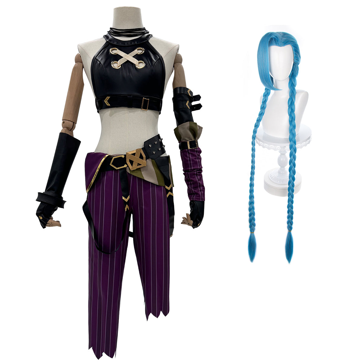 HOLOUN LOL Arcane Game Jinx Cosplay Costume Wig Loli Outfit Halloween Christmas Gift Cos Convention