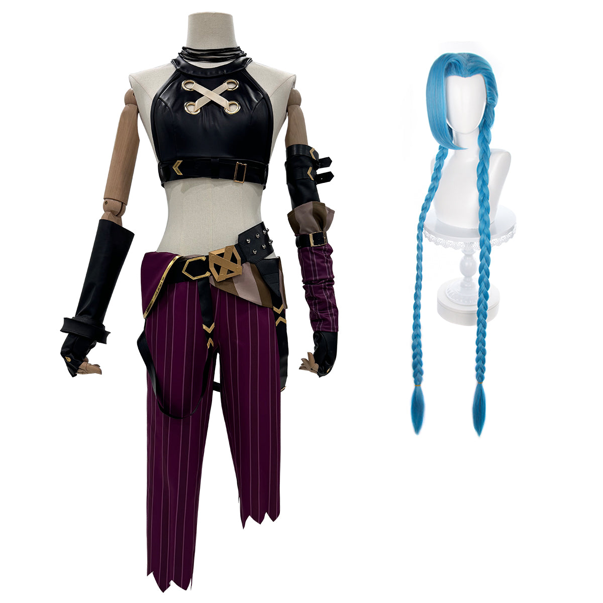 HOLOUN LOL Arcane Game Jinx Cosplay Costume Wig Loli Outfit Halloween Christmas Gift Cos Convention