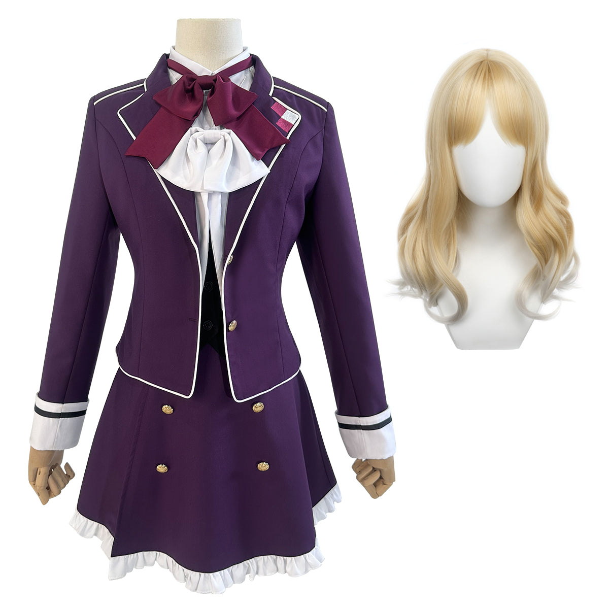 HOLOUN Diabolik Lovers Anime Komori Yui Cosplay Costume Wig School Uniform Embroidery Suit Vest Skirt Shirt 2 Bow Ties Daily Wear