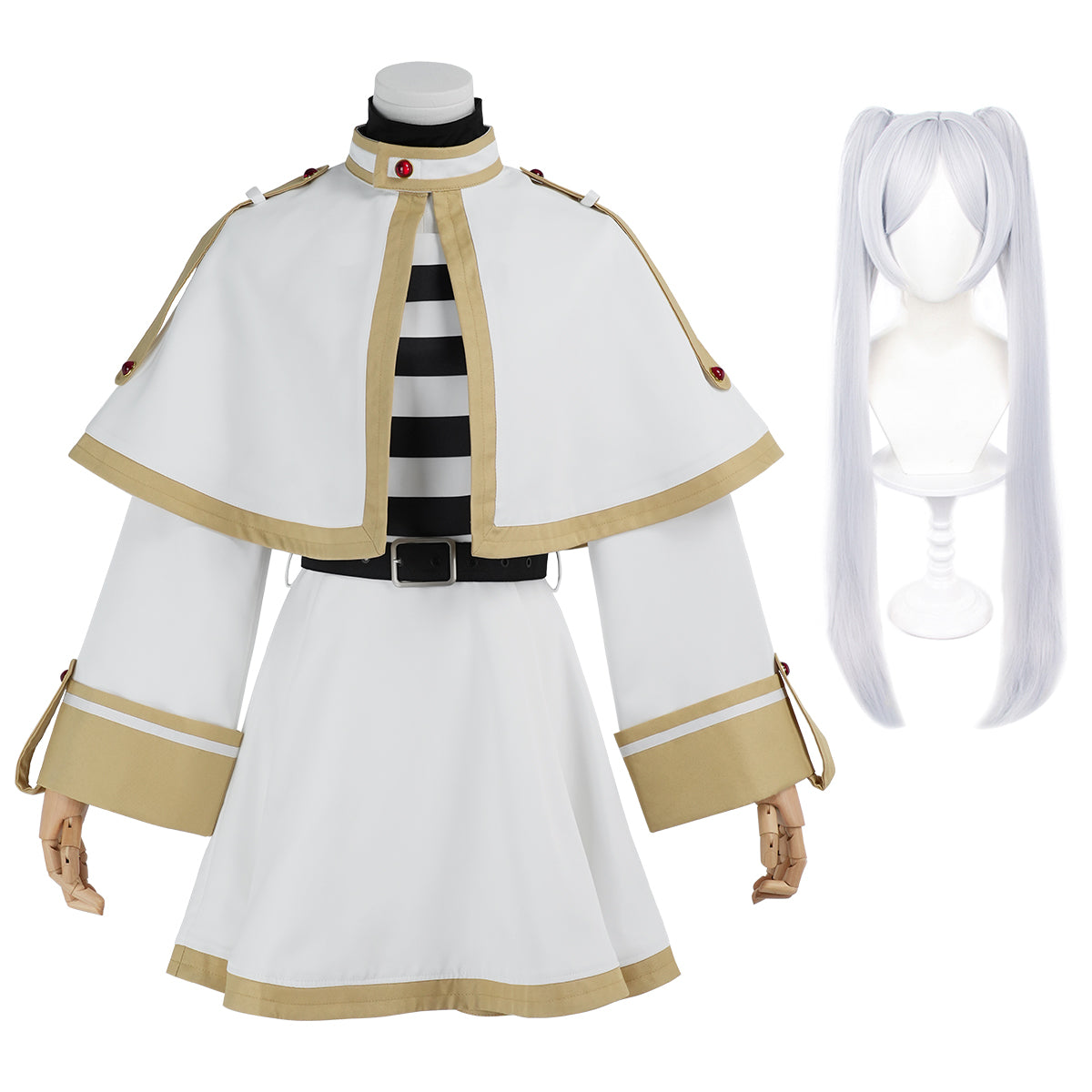 HOLOUN Frieren Beyond Journey's End Anime Frieren Cosplay Costume Shawl Cloak Dress Wig Grey Ponytail Rose Net Halloween Christmas