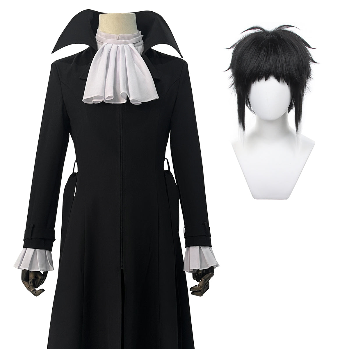 HOLOUN Bungo Anime Akutagawa Ryunosuke Cosplay Costume Wig Oversize Lining Coat Elastic Pants Shirt Belt Daily Wearing Cos