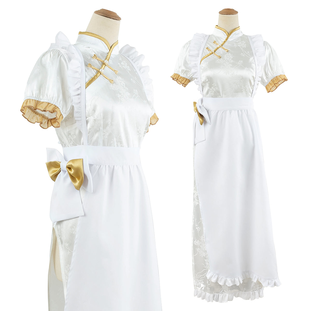 HOLOUN Lolita Maid Dress Skirt China Costume Cute Cheongsam Cafe Uniform Apron White Color Short Sleeve Daily Wear Gift