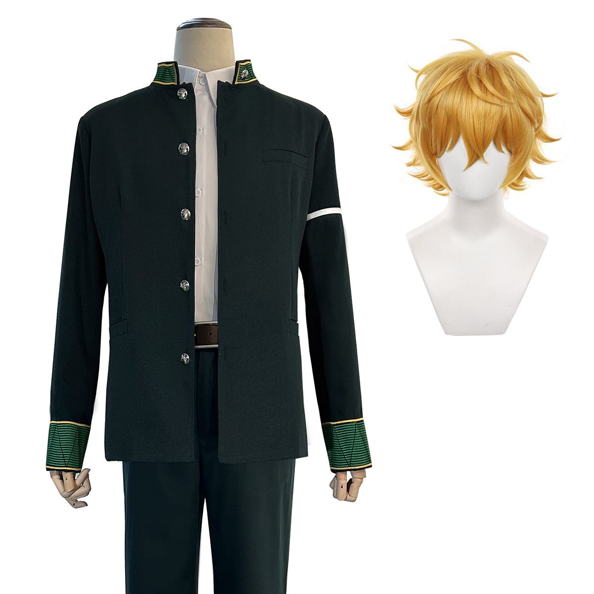 HOLOUN Wind Breaker Anime Akihiko Nirei Cosplay Costume Wig School Uniform Green Jacket Pants White Shirt Cos Convention