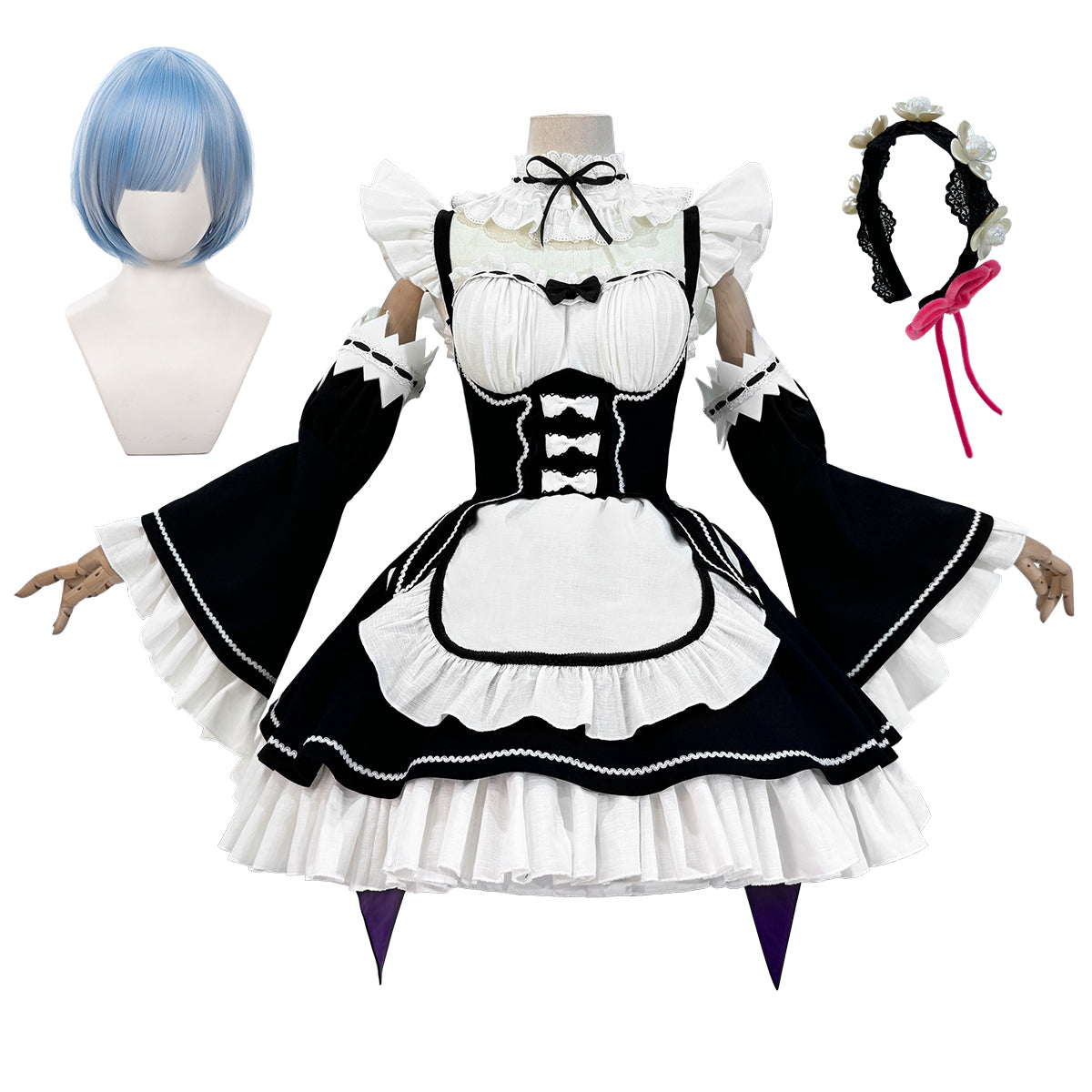 HOLOUN Re:Life In A Different World From Zero Anime Rem Cosplay Costume Wig Lolita Maid Dress Black White Halloween Christmas