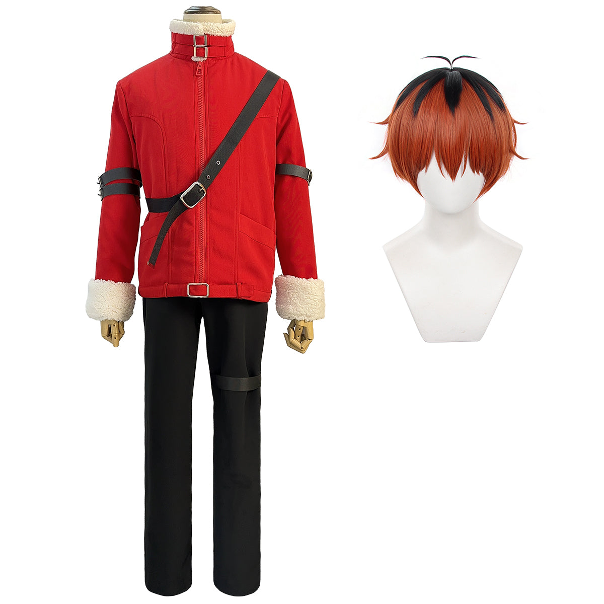 HOLOUN Frieren Beyond Journey's End Anime Stark Cosplay Costume Wig Red Winter Jacket Black Pants Casual Daily Wearing Gift