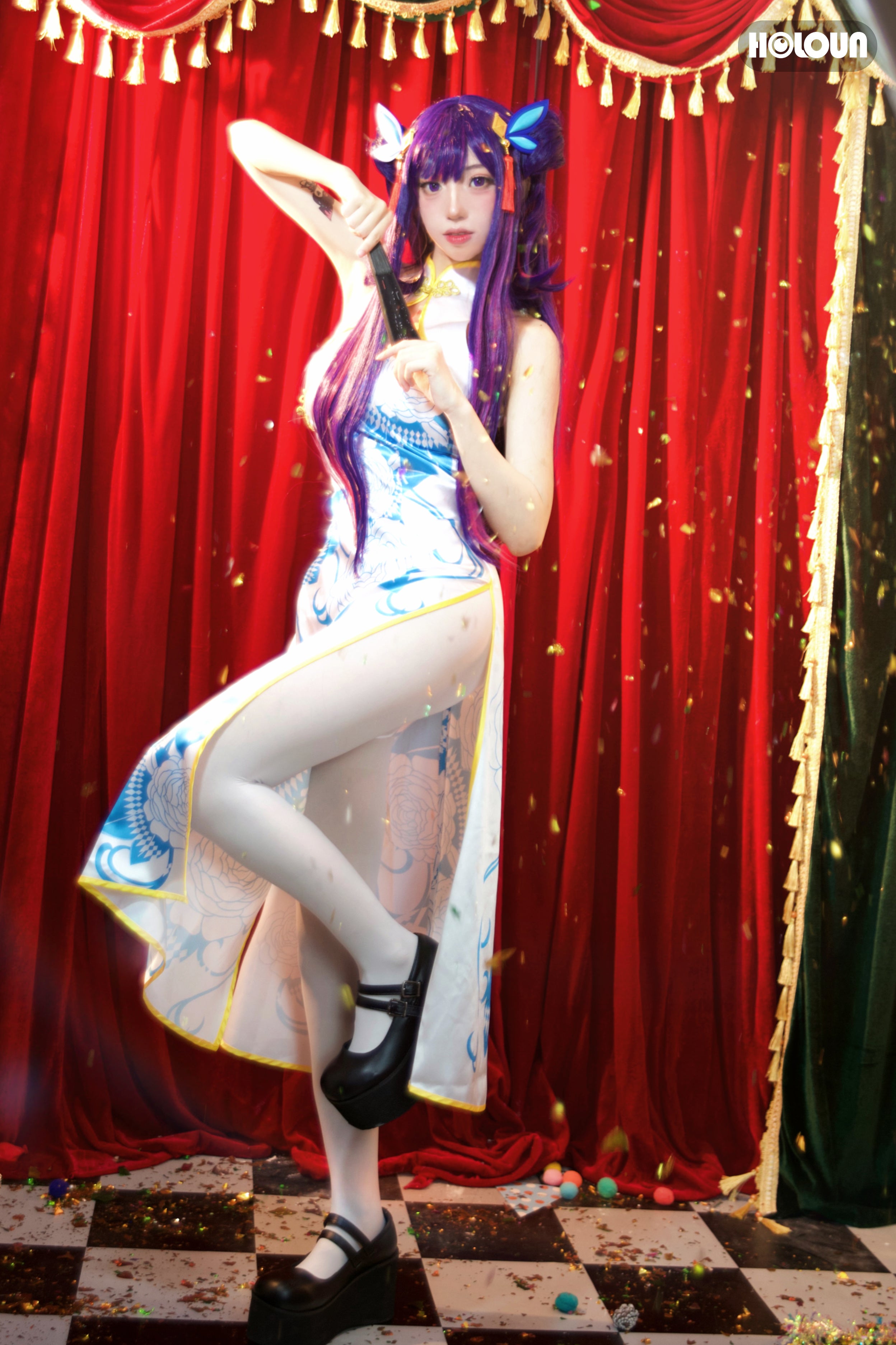 HOLOUN OSHI NO KO Anime Ai Hoshino Cosplay China Costume Cheongsam Chi-pao Sleeveless Dress Legging Hair Accessory Party Gift