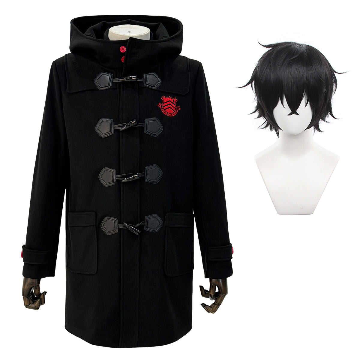 HOLOUN P5 Game Ren Amamiya Cosplay Costume Wig Joker Winter Embroidery Hoodie Coat Pants Daily Wear Unisex Halloween Christmas