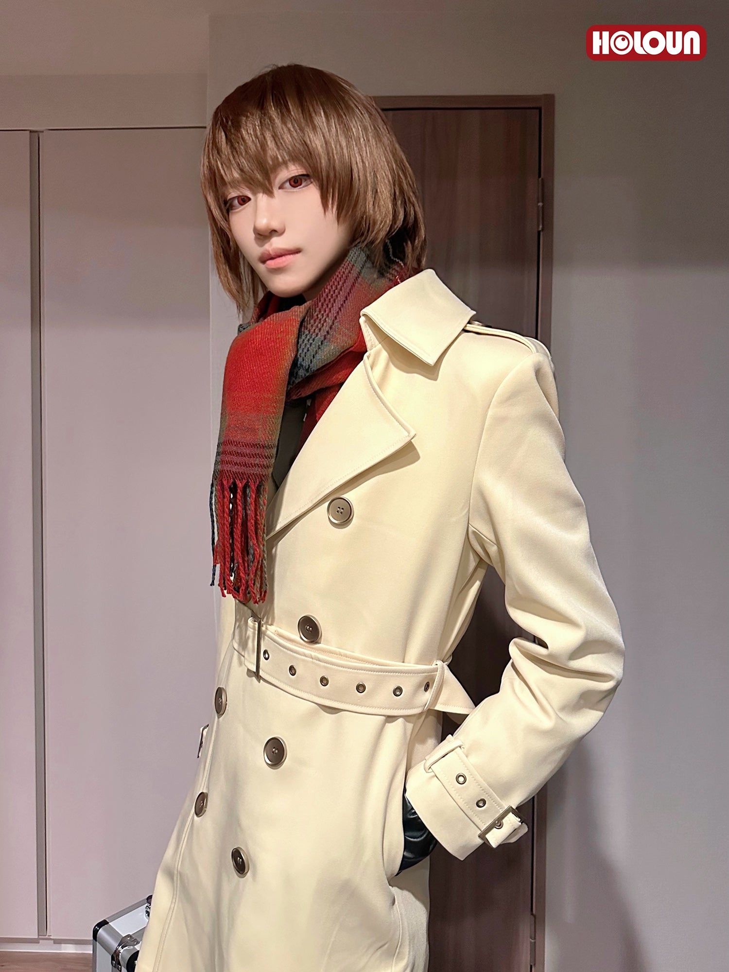 HOLOUN P5 Game Akechi Goro Cosplay Costume Wig Built-in Shoulder Pads Coat Daily Wear Cos Halloween Christmas Gift