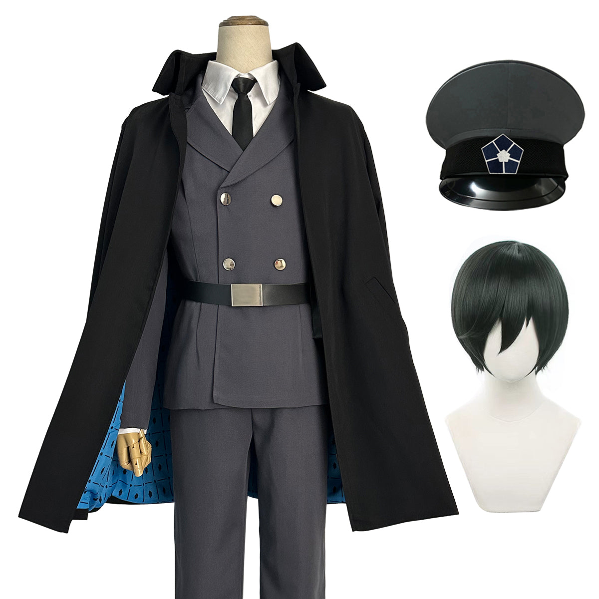 HOLOUN Blue Lock Anime Exhibition Guards Series Rin Itoshi Cosplay Costume Cloak Hat Wig Rose Net Synthetic Fiber Halloween Christmas Gift