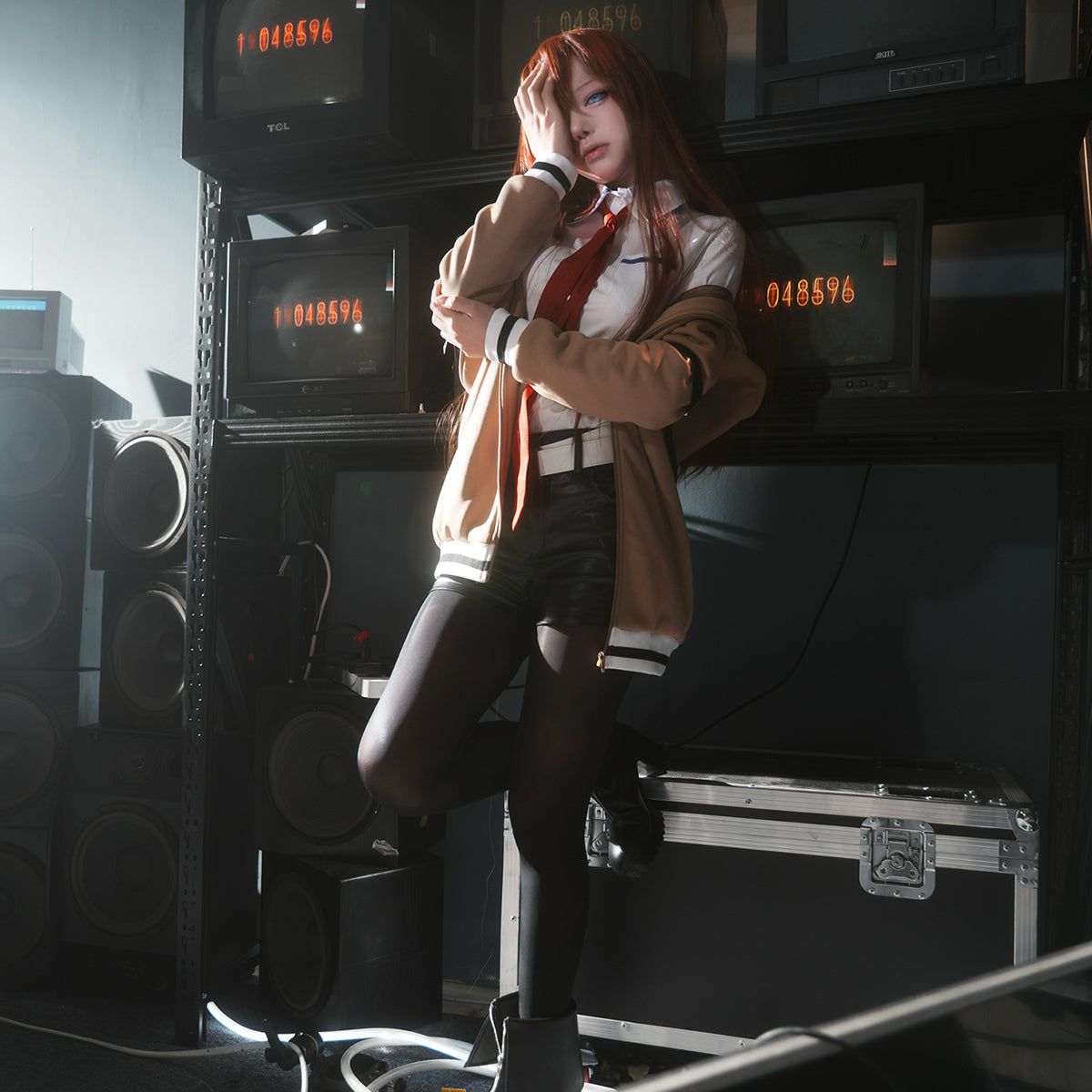 HOLOUN Steins Gate Anime Makise Kurisu Cosplay Costume Shirt Coat Shorts Tie Belt Arm Straps Daily Wear Cos Convention Gift