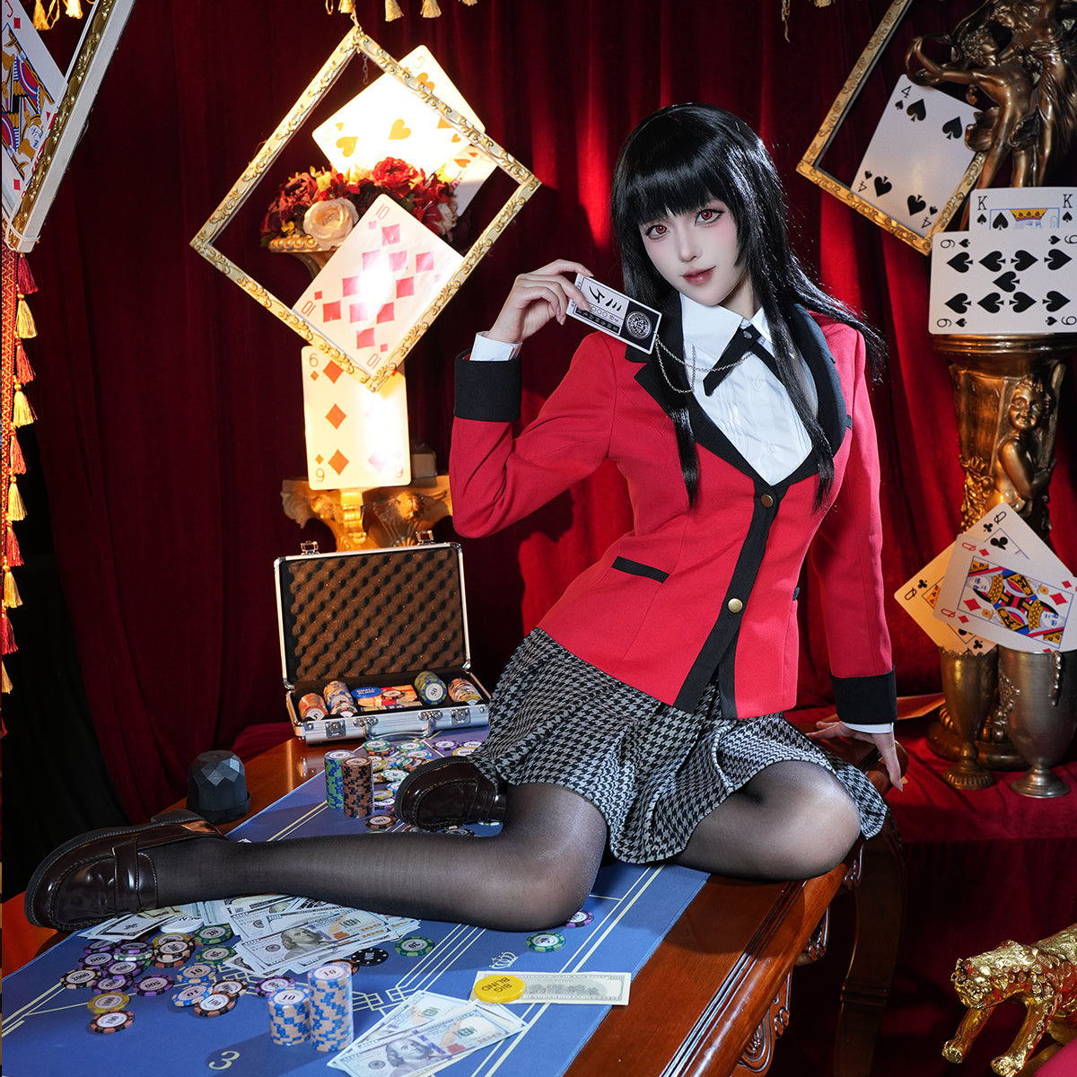 HOLOUN Kakegurui-Compulsive Gambler Anime Jabami Yumeko Cosplay Costume Wig Suit School Uniform Pendant Halloween Christmas