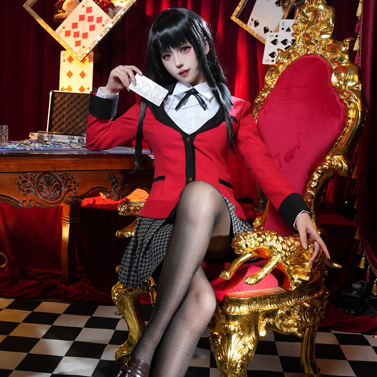 HOLOUN Kakegurui-Compulsive Gambler Anime Jabami Yumeko Cosplay Costume Wig Suit School Uniform Pendant Halloween Christmas