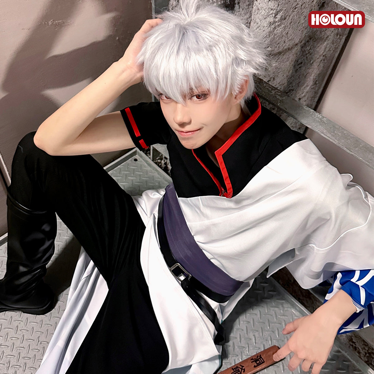 HOLOUN Gintama Anime Sakata Gintoki Cosplay Costume Wig Kimono Top Pants Cos Convention Halloween Christmas Gift