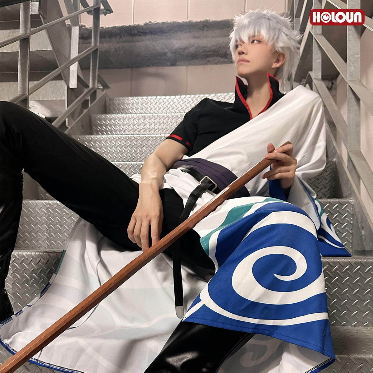 HOLOUN Gintama Anime Sakata Gintoki Cosplay Costume Wig Kimono Top Pants Cos Convention Halloween Christmas Gift