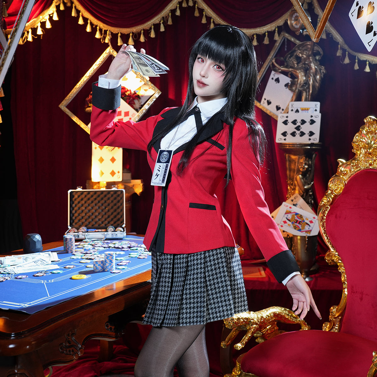 HOLOUN Kakegurui-Compulsive Gambler Anime Jabami Yumeko Cosplay Costume Wig Suit School Uniform Pendant Halloween Christmas