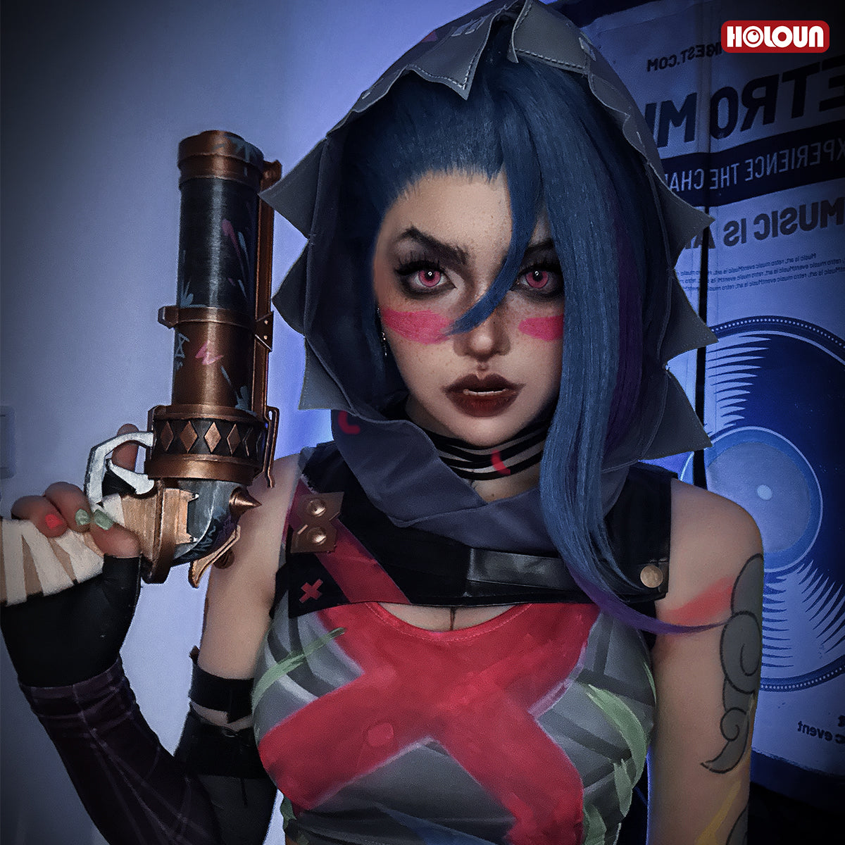 HOLOUN LOL Game Jinx Cosplay Costume Wig Scrawl Vest Pants Hat Qutfit Halloween Christmas Gift Cos Convention