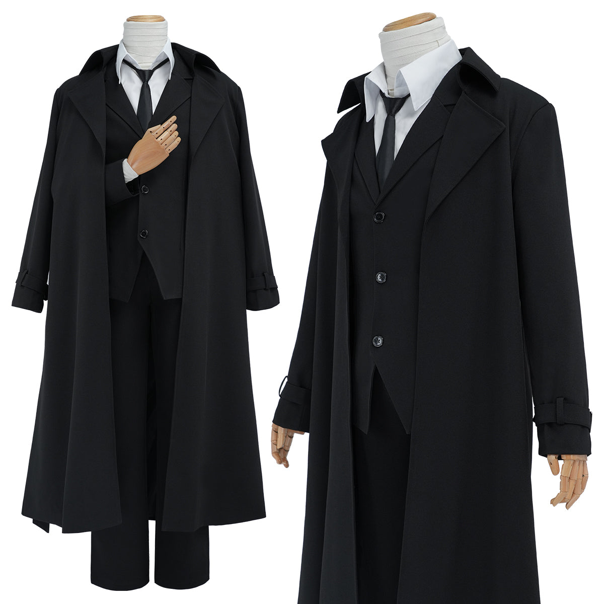 HOLOUN Bungo Anime Dazai Osamu Cosplay Costume Wig Black Lining Coat Elastic Pants Shirt Tie Daily Wearing Halloween Christmas