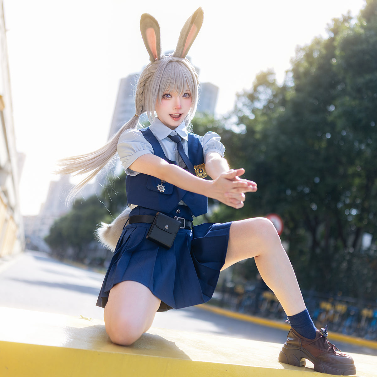 HOLOUN Zoo Movie Judith Hopps Cosplay Costume Blue Vest Shirt Skirt Halloween Christmas Animation Convention Adult Daily Wear