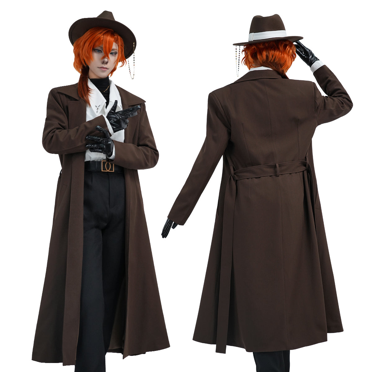 HOLOUN Bungo Anime Nakahara Chuuya Cosplay Costume Wig 10th Anniversary Lining Coat Pants Shirt Hat Gloves Daily Wear Halloween