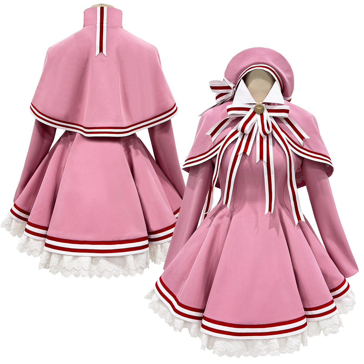 HOLOUN Cardcaptor Sakura Anime Kinomoto Sakura Cosplay Costume Clear Card Version Pink Dress shawl Hat Gloves Bowtie Daily Wear