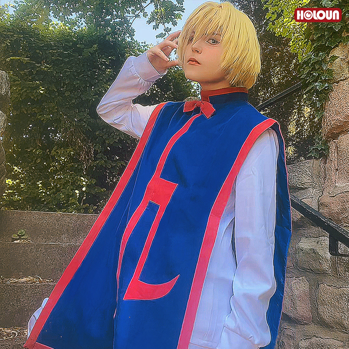 HOLOUN Hunter Anime Kurapika Cosplay Costume Blue Red Vest Shirt Pants Cos Convention Halloween Christmas Gift